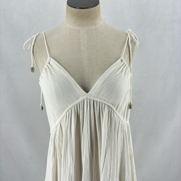 Free People Womens XS Off White Boho Spaghetti Strap Maxi Tiered Dress Deep V - Picture 8 of 9